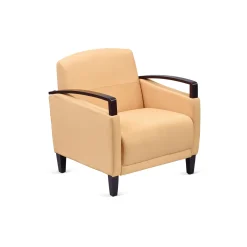 Arc Collection Fabric or Fabric/Polyurethane Arm Chair with Wood Arms