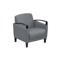 Arc Collection Fabric or Fabric/Polyurethane Arm Chair with Wood Arms