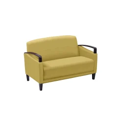 Arc Collection Fabric or Fabric/Polyurethane Loveseat with Wood Arms