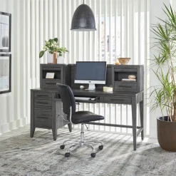 Argenta Single Pedestal Writing Desk w/ Hutch
