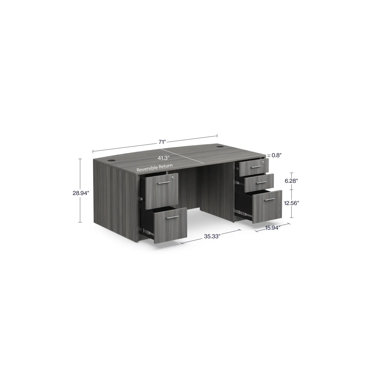 At Work Bowfront Double Pedestal Desk - 71"W x 42"D