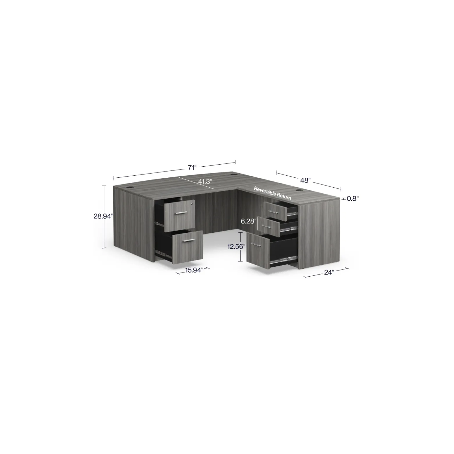 At Work Reversible Bowfront L-Shaped Desk - 71"W x 89"D