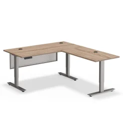 At Work Reversible Height Adjustable L-Shaped Standing Desk with Modesty Panel - 60