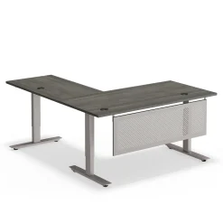 At Work Reversible Height Adjustable L-Shaped Standing Desk with Modesty Panel - 60