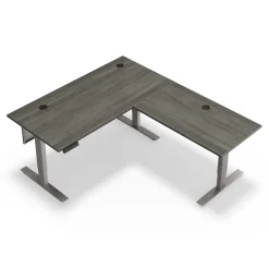 At Work Reversible Height Adjustable L-Shaped Standing Desk with Modesty Panel - 60