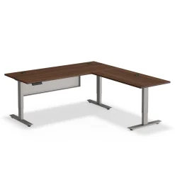 At Work Reversible Height Adjustable Standing L-Desk with Modesty Panel - 72"Wx72"D