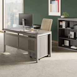 At Work Reversible L-Shaped Desk with Mobile Pedestal and Bookcase Set