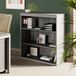 At Work Reversible L-Shaped Desk with Mobile Pedestal and Bookcase Set