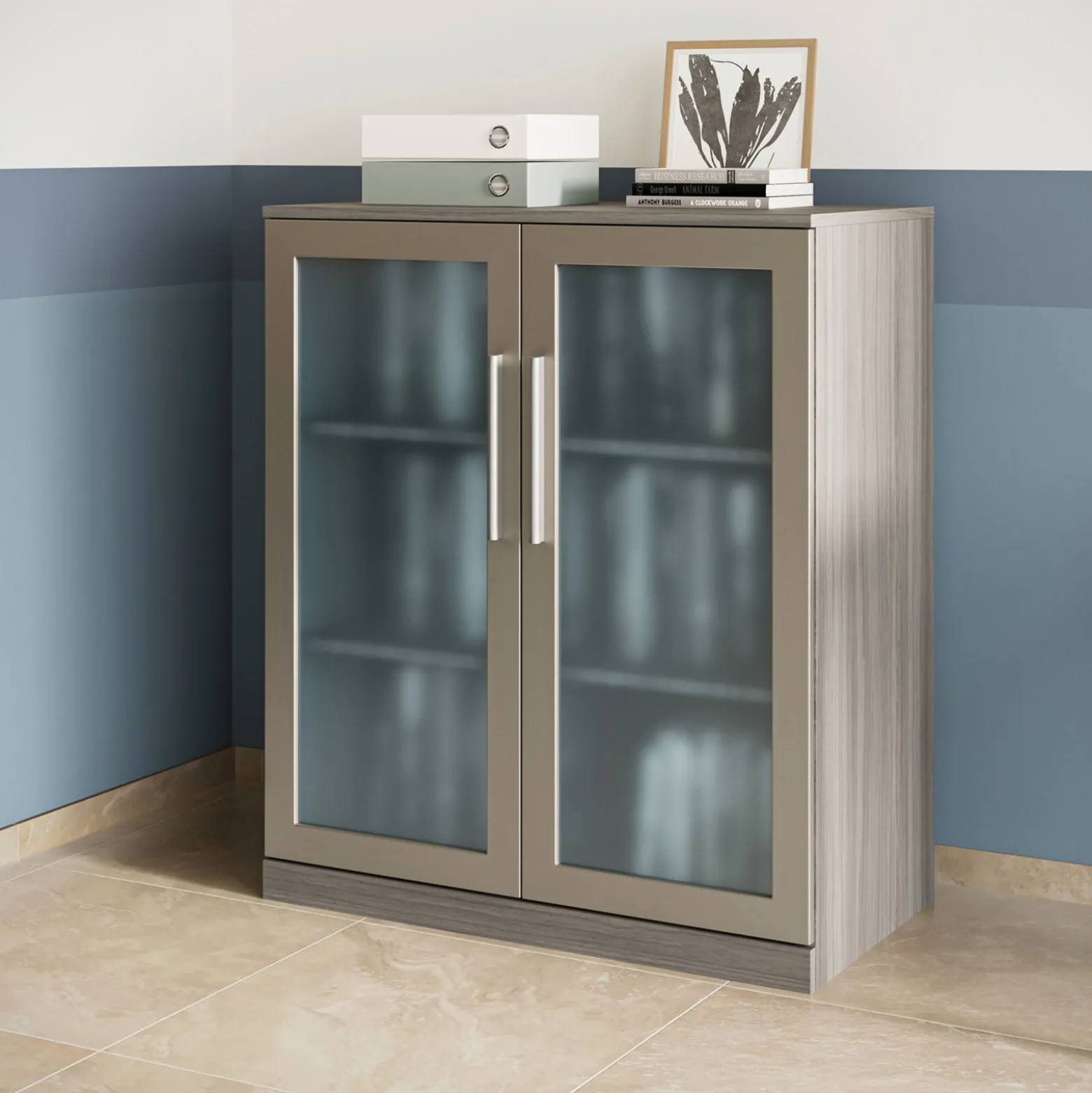 At Work Storage Cabinet with Glass Doors - 36'W x 19"D x 43"H