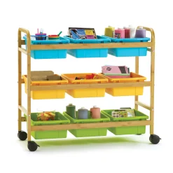 Bamboo Book Cart with Color Tubs - 41
