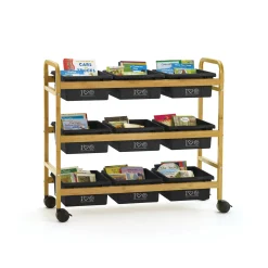 Bamboo Book Cart with Recycled Tubs - 41"W x 16"D