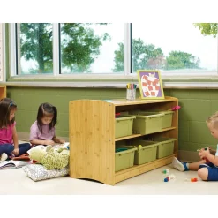 Bamboo Shelving Unit with Color Tubs - 41"W x 16.5"D