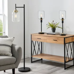 Black Metal Uplight Floor & Table Lamp - Set of 3
