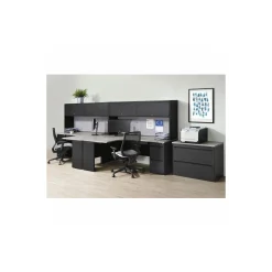 Carbon Dual J-Shaped Steel Desks with Hutch and File