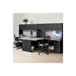Carbon Dual J-Shaped Steel Desks with Hutch