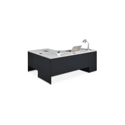 Carbon J-Shaped Steel Desk with 3 Drawer Pedestal and Right Return - 72