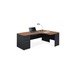 Carbon J-Shaped Steel Desk with 3 Drawer Pedestal and Right Return - 72