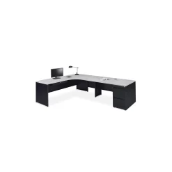 Carbon L-Shaped Steel Desk with 2 Drawer Pedestal and Right Return - 72