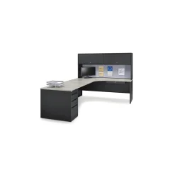 Carbon L-Shaped Steel Desk with Hutch and Left Return - 72
