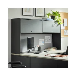 Carbon L-Shaped Steel Desk and Hutch with Right Return - 72