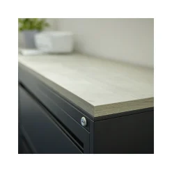 Carbon L-Shaped Steel Desk with 2 Drawer Pedestal and Left Return - 72"W x 96"D