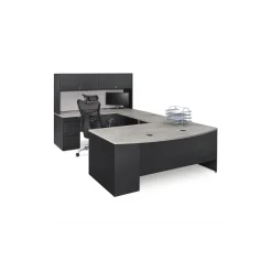 Carbon Reversible Bowfront Steel U-Desk with Hutch - 72"W x 108"D
