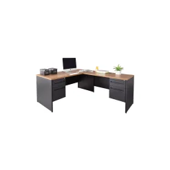 Carbon Reversible L-Shaped Steel Desk with Center Drawer - 66