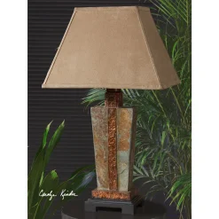 Carved Slate Table Lamp, Indoor/Outdoor