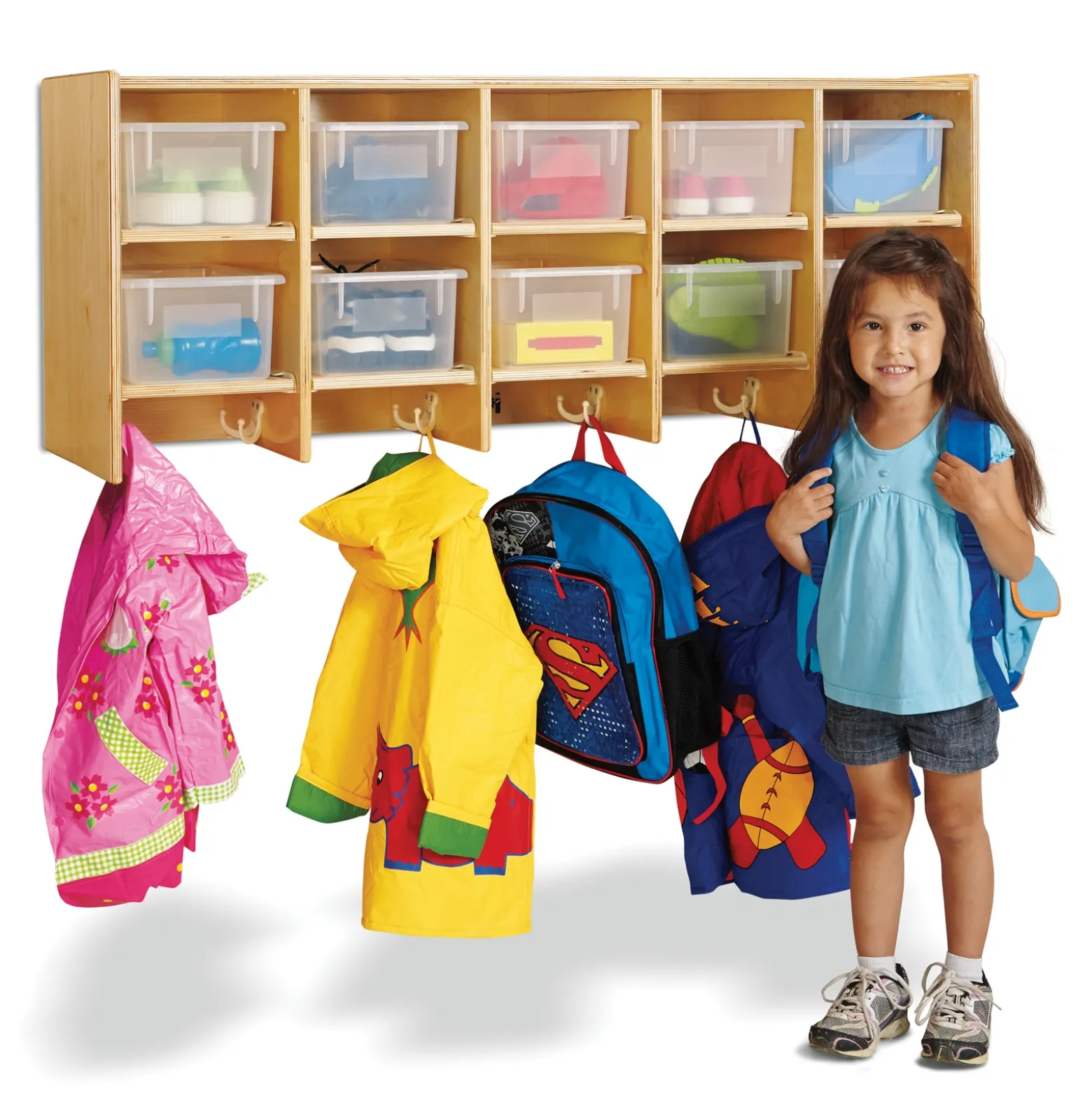 Children's 5 Section Hanging Locker with Clear Trays