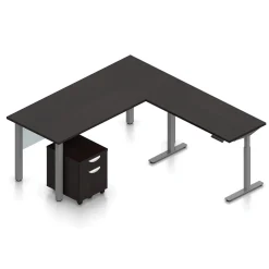 Contemporary Height Adjustable L-Shaped Desk w/ Mobile Pedestal - 71