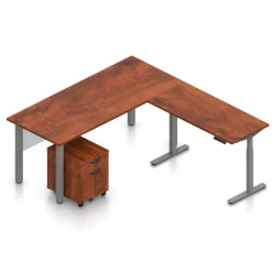 Contemporary Height Adjustable L-Shaped Desk w/ Mobile Pedestal - 71
