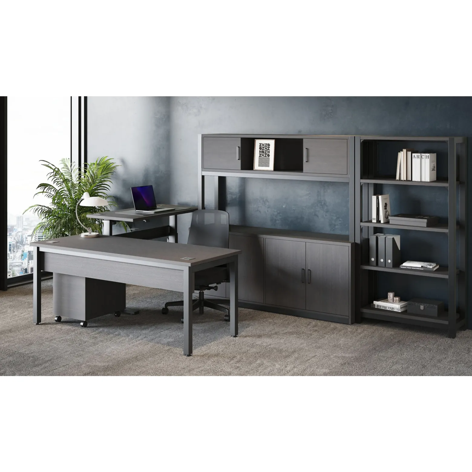 Cortez 60" L-Desk w/ Adjustable-Height Return - 60"W x 84"D
