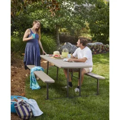 COSCO 6' Wood Grain Blow Mold Folding Picnic Table