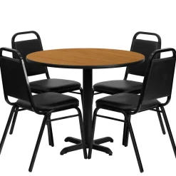 36"DIA Table and Four Banquet Stack Chairs