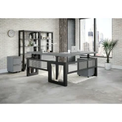 District Height Adjustable L-Shaped Standing Desk Set with Right Return
