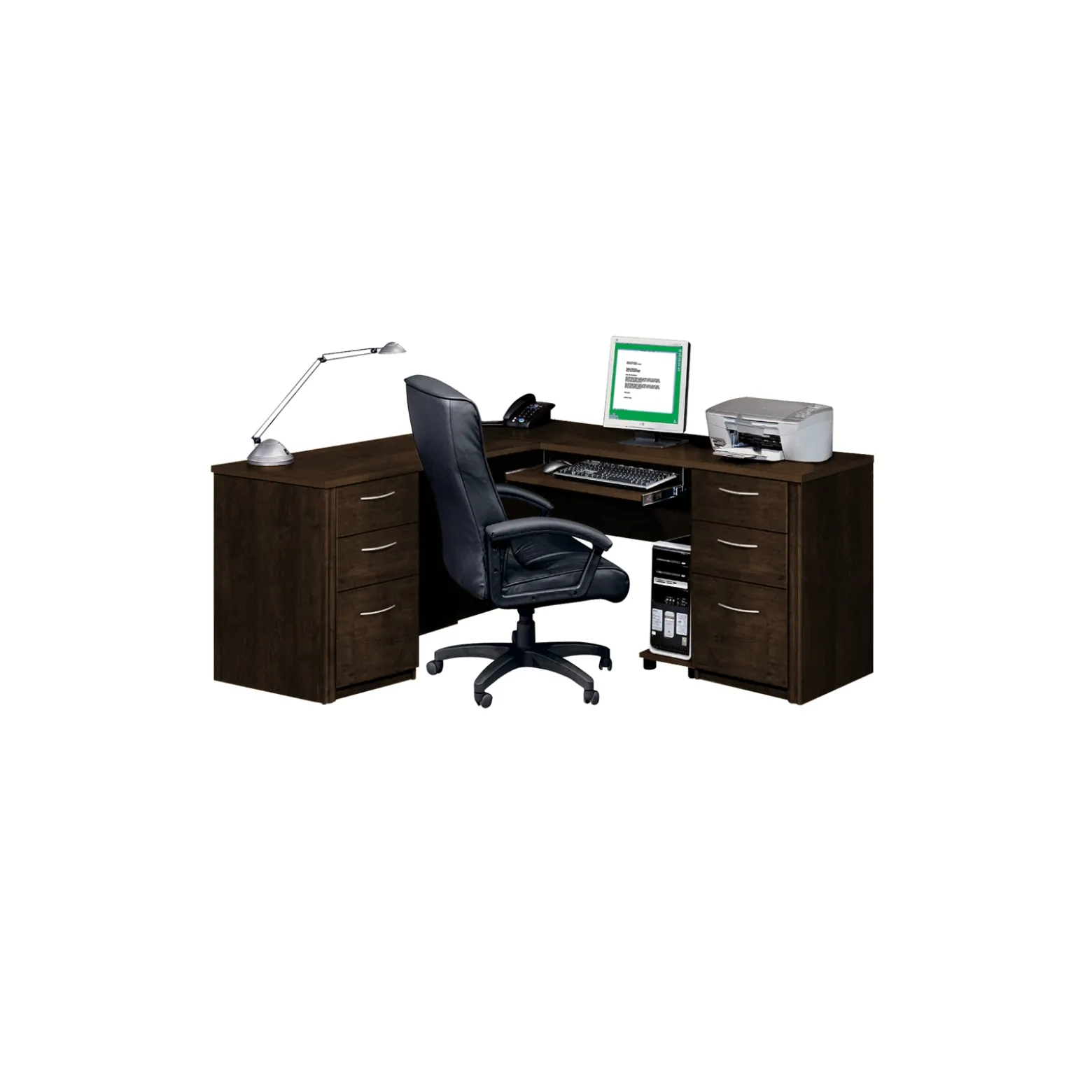 Embassy Reversible L-Shaped Desk with Utility Drawers and File Storage