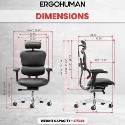 Ergohuman Ergonomic High-back Leather Chair with Headrest