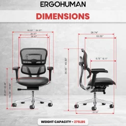 Ergohuman Ergonomic Mid Mesh Back Leather Seat Chair
