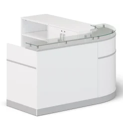 Esquire Curved Glass Top Reception Desk with Wardrobe and Bookcase - 63