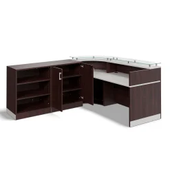 Esquire Curved Glass Top Reception Desk with Wardrobe and Bookcase - 63
