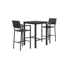 Eveleen Outdoor Bar Height Bistro Table with Two Stools - 30"Wx30"D