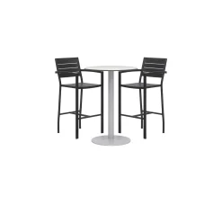 Eveleen Outdoor Bar Height Bistro Table with Two Stools - 30