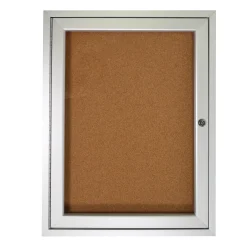 Ghent 1 Door Enclosed Natural Cork Bulletin Board with Satin Frame, 18x24