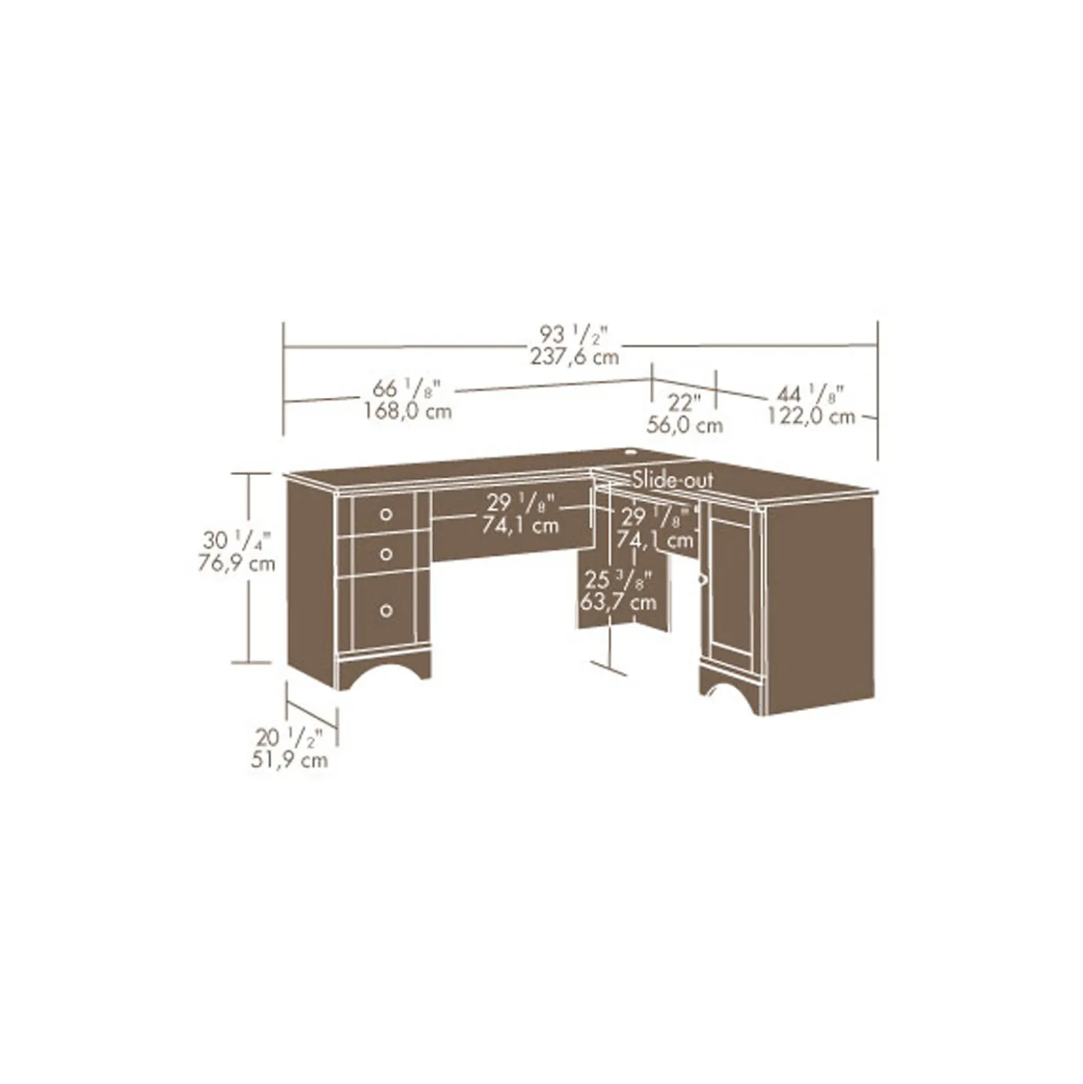 Harbor View Corner L-Desk with Reversible Storage 66"W x 22"D