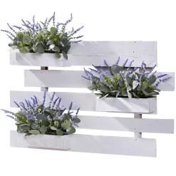 Lavender and Eucalyptus in White Wooden Slat Wall Hanging