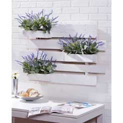 Lavender and Eucalyptus in White Wooden Slat Wall Hanging