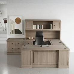 Lincoln U-Shaped Executive Desk with Left-Handed Bridge and Hutch - 66