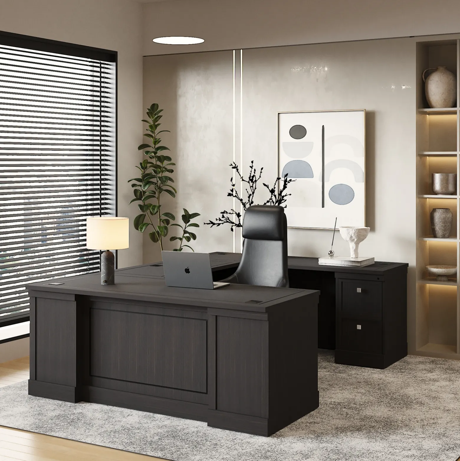 Lincoln U-Shaped Executive Desk with Right-Handed Bridge - 72"W x 99"D
