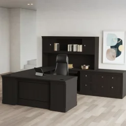 Lincoln U-Shaped Executive Desk with Right-Handed Bridge and Hutch - 66