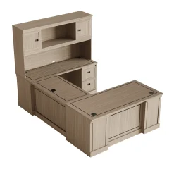 Lincoln U-Shaped Executive Desk with Right-Handed Bridge and Hutch - 66